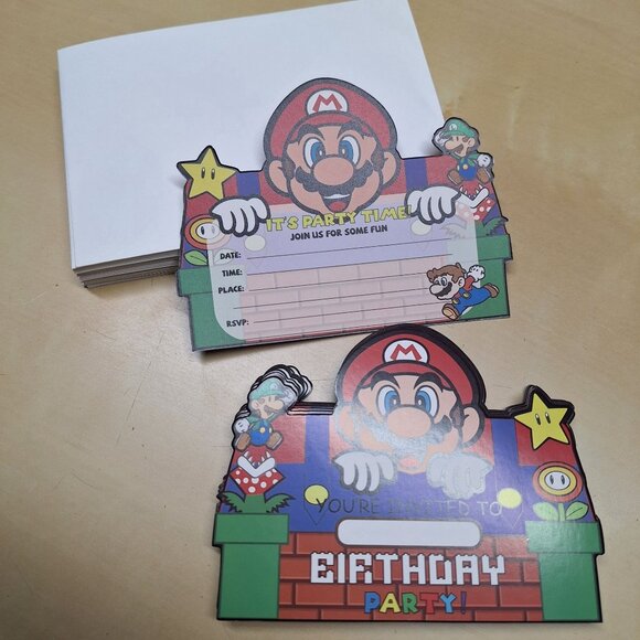 Gamer Birthday Party Invitations With Envelopes 24 Star Power Mario Luigi - Picture 1 of 4